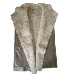 Zara Trafaluc Faux Fur Vest Sleeveless Open Front Tan Beige Small Boho Casual